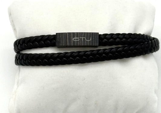 Bracciale nero pelle intrecciata