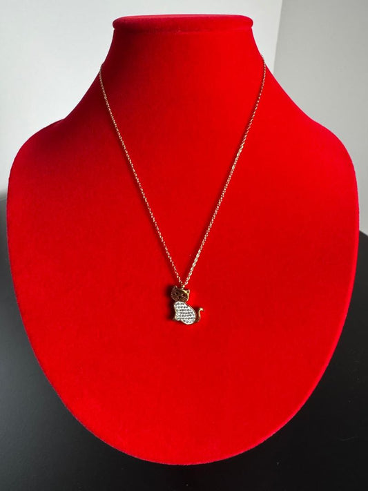 Collana con ciondolo gattino con strass